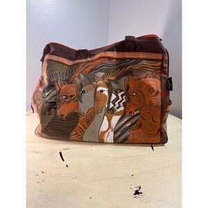 Laurel Burch Indigo Horses Canvas Tote Bag Large Brown Orange Southwestern Art